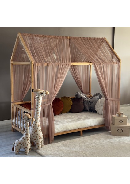 Kahverengi Çift Perdeli Montessori Yatak Cibinliği