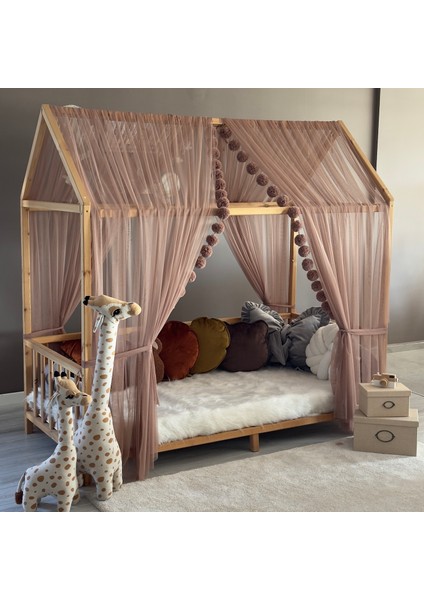 Kahverengi Çift Perdeli Montessori Yatak Cibinliği