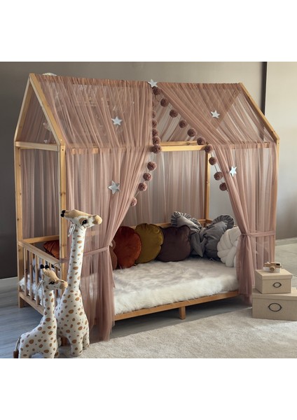 Kahverengi Çift Perdeli Montessori Yatak Cibinliği