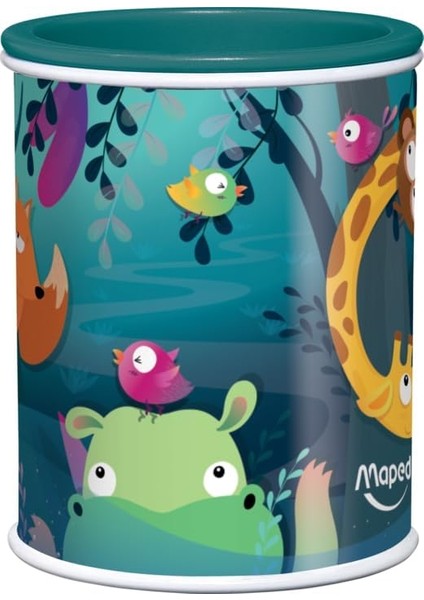 – Metal Kutu Kalemtıraş – Farklı Çaplarda Iki Delik – Büyük Yedek Kapasite – Jungle Fever Dekoru – Geri Dönüştürülebilir Karton Ambalaj