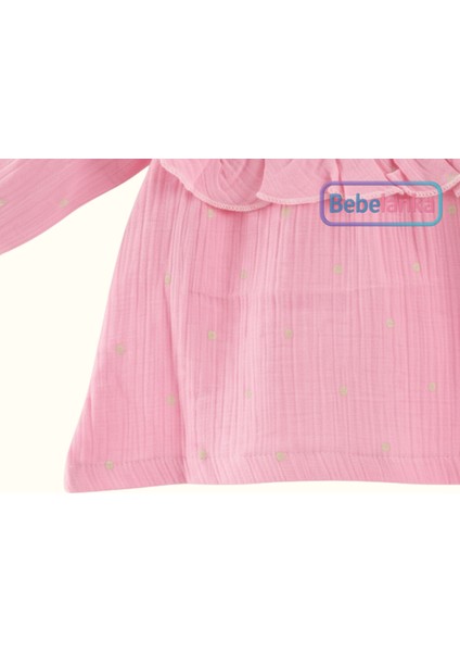 Kız Çocuk %100 Pamuk Müslin Fırfırlı Yaka Tavşan Nakışlı Uzun Kollu Elbise 418194 modelleri