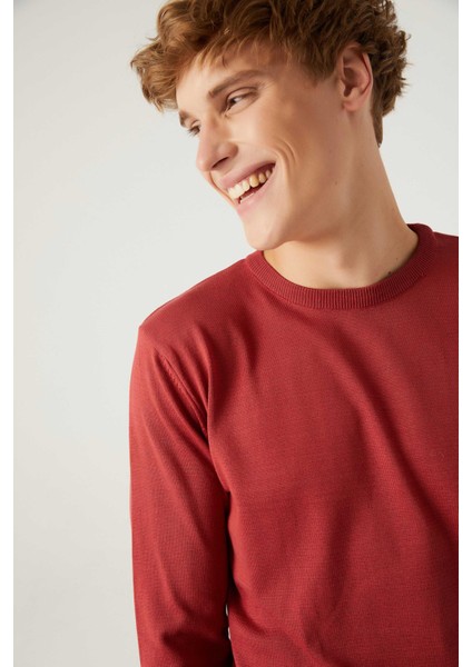 Ds Damat Regular Fit Nar Çiçeği Tüylenme Yapmayan Bisiklet Yaka Pamuklu Triko Kazak modelleri