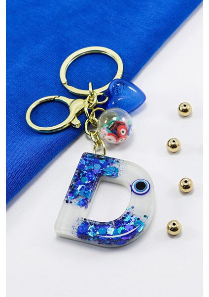 Renkli Epoksi D Harfi Anahtarlık, Hediyelik Nazarlı Çanta Süsü modelleri