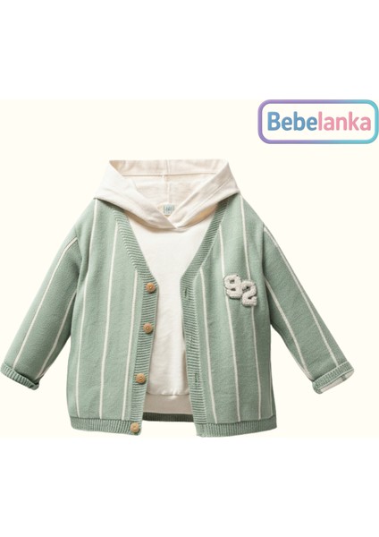 Unisex Pamuklu Çizgili Hırka Kapüşonlu Sweatshirt Pantolon 3'lü Takım 437640 fiyatları