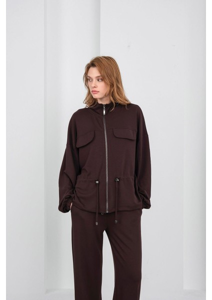 Kahve Kadın Boydan Fermuarlı Dik Yakalı Premium Modal Alt-Üst Takım fiyatları