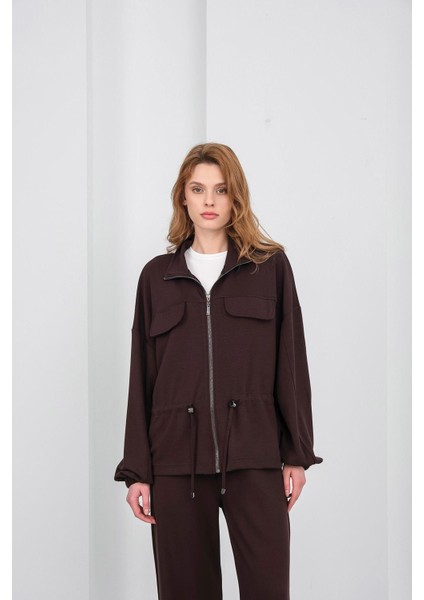 Kahve Kadın Boydan Fermuarlı Dik Yakalı Premium Modal Alt-Üst Takım indirimleri