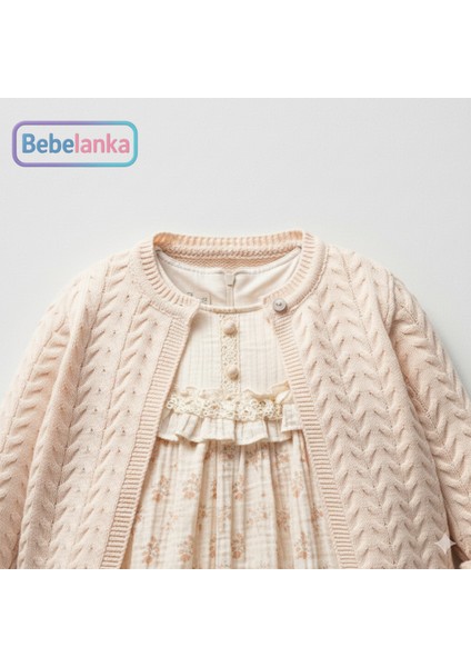 Kız Çocuk Pembe Çiçek Desenli Elbise ve Triko Hırka 2'li Takım 882805 fiyatları