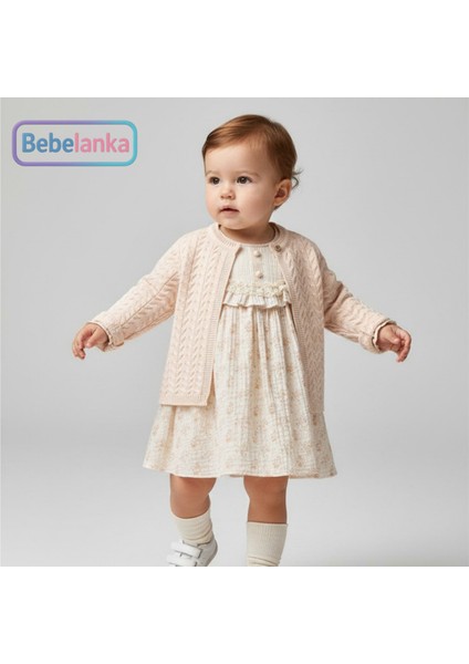 Kız Çocuk Pembe Çiçek Desenli Elbise ve Triko Hırka 2'li Takım 882805 fırsatları