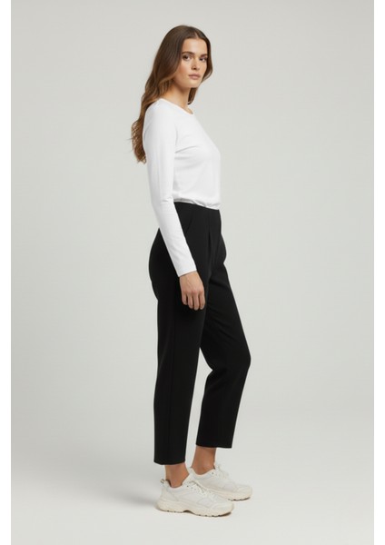 Kadın Yüksek Bel Lastikli Pensli Balon Krep Pantolon – Siyah modelleri