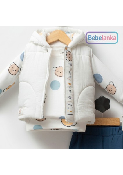 Erkek Çocuk Ayıcık Desenli Kapüşonlu Yelek, Sweatshirt ve Pantolon 3'lü Kışlık Takım 680976 fiyatları