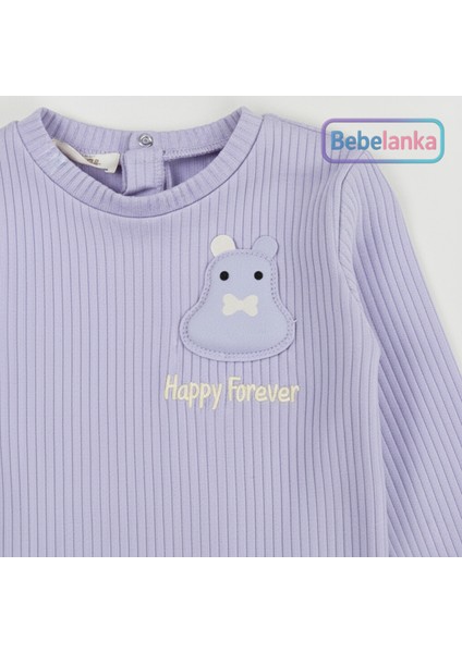 Kız Çocuk %100 Pamuk Lila Desenli Bisiklet Yaka Günlük Takım 995564 fırsatları