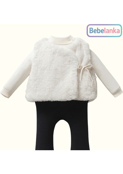 Kız Çocuk %100 Pamuk Peluş Yelekli Kazak Tayt 3'lü Lisanslı Kışlık Takım 410767