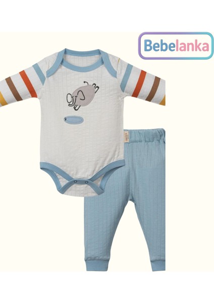 Unisex Bebek Kapitone Body ve Pantolon 2'li Takım Mavi 335215
