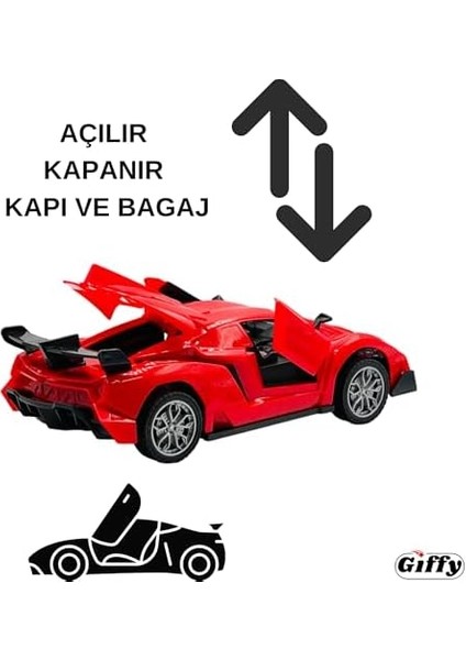 Oyuncak Uzaktan Kumandalı Şarjlı Kapıları ve Bagajı Açılan 24 cm Spor Arabası Işıklı 1:18 Ölçek (Kırmızı)