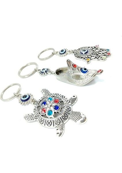 Nazar Boncuğu Anahtarlık Renkli Kaplumbağa / Çarık / Hamse Eli Metal Üçlü Set Hediyelik Aksesuar indirimleri