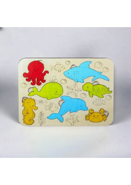 Ahşap 3’lü Eğitici Yapboz Seti, Hayvan, Meyve, Deniz Temalı Çocuk Oyuncağı fırsatları
