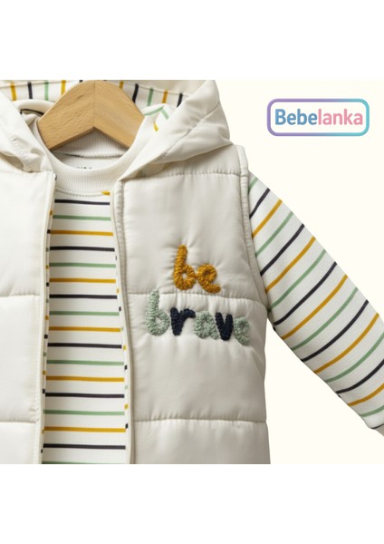 Erkek Bebek Çizgili Sweatshirt Şişme Yelek ve Pantolon 3'lü Takım 308432 fırsatları