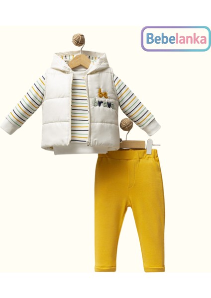 Erkek Çocuk Kapüşonlu Şişme Yelekli Çizgili Sweatshirt ve Pantolon 3'lü Takım 177600