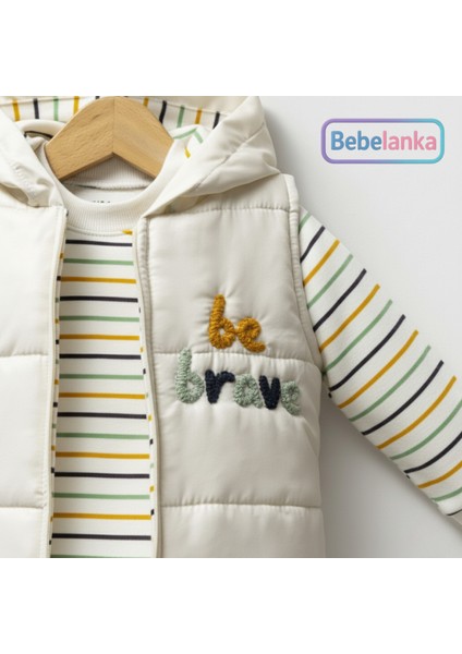 Erkek Çocuk Kapüşonlu Şişme Yelekli Çizgili Sweatshirt ve Pantolon 3'lü Takım 177600 fırsatları