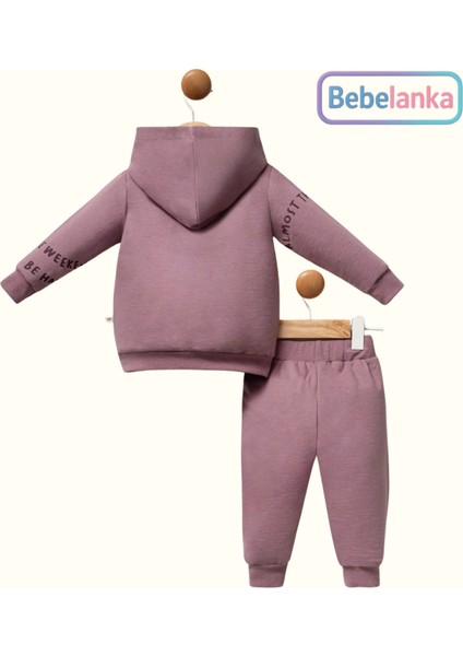 Kız Çocuk Mürdüm Kapüşonlu Sweatshirt ve Şeritli Eşofman Altı Takımı 676286 fiyatları