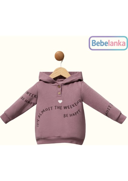 Kız Çocuk Mürdüm Kapüşonlu Sweatshirt ve Şeritli Eşofman Altı Takımı 676286 modelleri