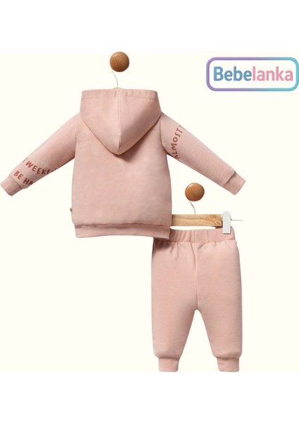 Kız Çocuk %100 Pamuk Baskılı Pembe Kapüşonlu Eşofman Takımı 2'li 382463 fiyatları