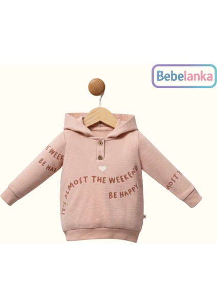 Kız Çocuk %100 Pamuk Baskılı Pembe Kapüşonlu Eşofman Takımı 2'li 382463 modelleri