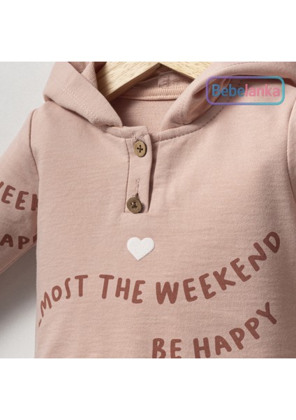 Kız Çocuk %100 Pamuk Baskılı Pembe Kapüşonlu Eşofman Takımı 2'li 382463 indirimleri