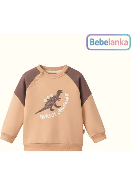 Erkek Çocuk Tatlı Dinozor Baskılı Raglan Kollu %100 Pamuk Sweatshirt ve Alt Eşofman Takımı 147653 fiyatları