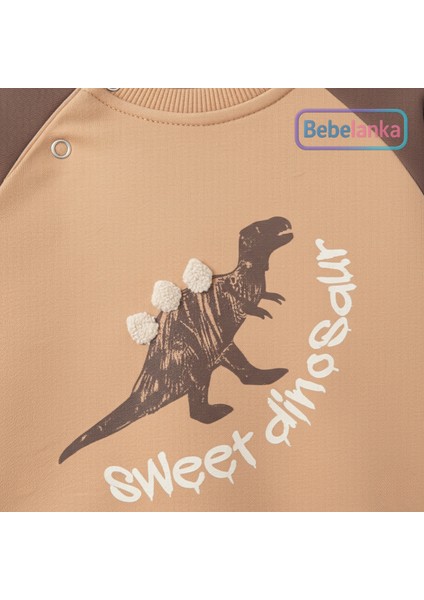Erkek Çocuk Tatlı Dinozor Baskılı Raglan Kollu %100 Pamuk Sweatshirt ve Alt Eşofman Takımı 147653 fırsatları