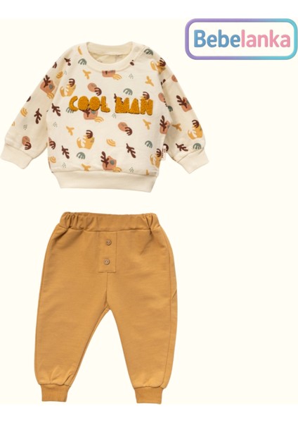 Erkek Çocuk Camel Desenli Kışlık Sweatshirt ve Pantolon Takımı 952593