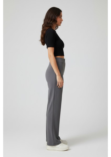 Kadın Yüksek Bel Toparlayıcı Çıma Detaylı Scuba Krep Palazzo Ispanyol Paça Pantolon – Gri fiyatları