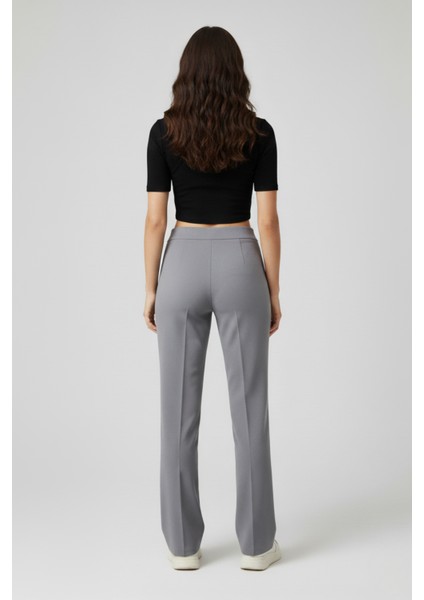 Kadın Yüksek Bel Toparlayıcı Çıma Detaylı Scuba Krep Palazzo Ispanyol Paça Pantolon – Gri modelleri