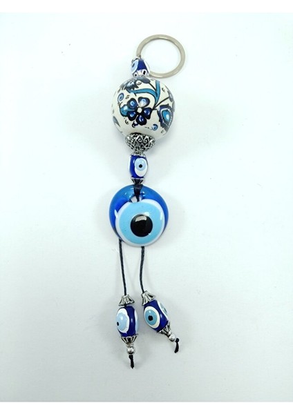 Nazar Boncuğu Anahtarlık El Yapımı Cam Aksesuar Çini Desenli Seramik Detaylı Hediyelik Eşya fırsatları