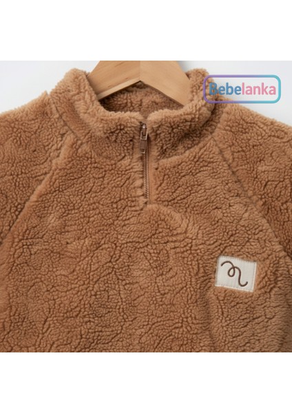 Erkek Çocuk Taba Rengi Yarım Fermuarlı Welsoft Ayıcıklı Eşofman Takımı 989415 fırsatları