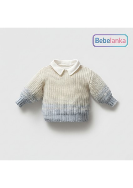 Erkek Bebek %100 Pamuk Polo Yaka Degrade Kazak Zıbın Pantolon 3'lü Takım 489489 fiyatları