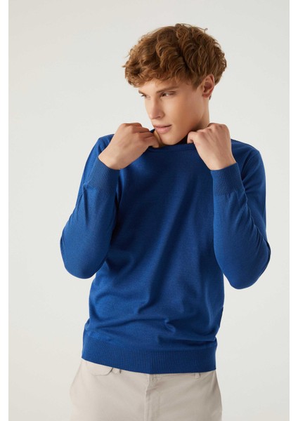 Ds Damat Regular Fit Mavi Tüylenme Yapmayan Bisiklet Yaka Pamuklu Triko Kazak fiyatları