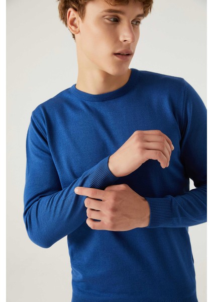 Ds Damat Regular Fit Mavi Tüylenme Yapmayan Bisiklet Yaka Pamuklu Triko Kazak modelleri