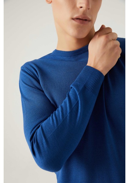 Ds Damat Regular Fit Mavi Tüylenme Yapmayan Bisiklet Yaka Pamuklu Triko Kazak fırsatları