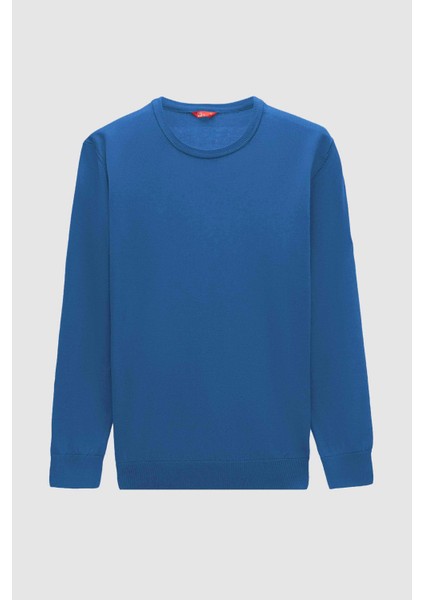 Ds Damat Regular Fit Mavi Tüylenme Yapmayan Bisiklet Yaka Pamuklu Triko Kazak indirimleri