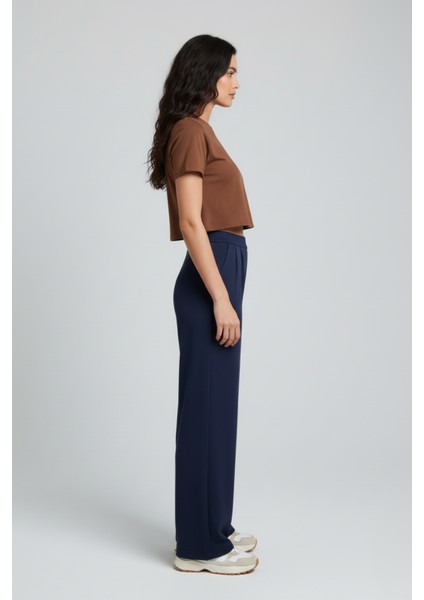 Kadın Yüksek Bel Pensli Krep Palazzo Pantolon – Lacivert fiyatları