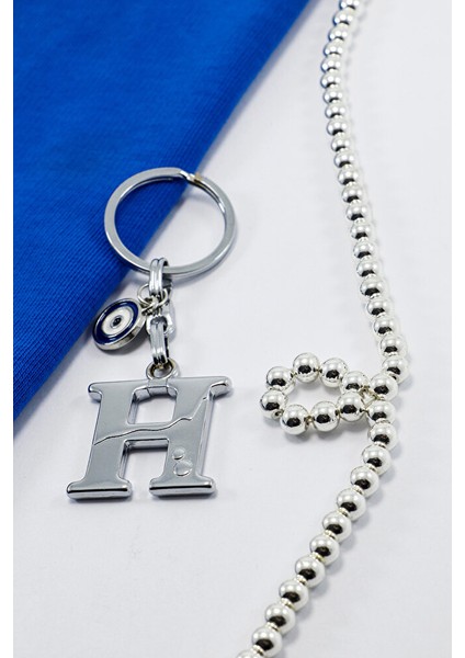 Minik Metal Nazar Boncuklu Gümüş Renkli Metal H Harfi Anahtarlık / Hediyelik Çanta Süsü fiyatları