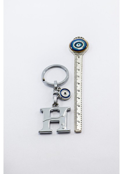 Minik Metal Nazar Boncuklu Gümüş Renkli Metal H Harfi Anahtarlık / Hediyelik Çanta Süsü modelleri