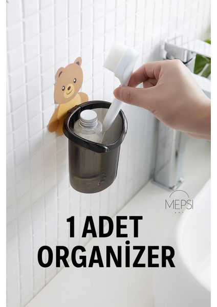 Ayı Figürlü Duvara Asılan Plastik Organizer | Banyo ve Mutfak Için Delikli Askılı Düzenleyici