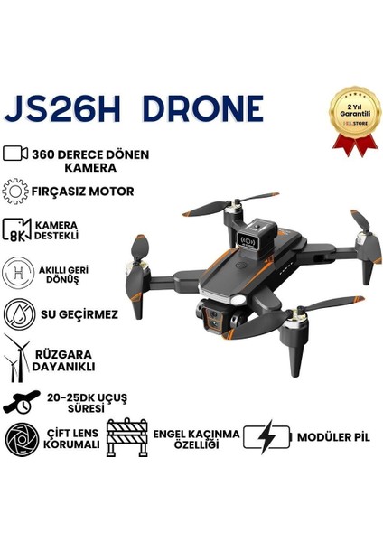 JS26H Drone, Katlanabilir, Akıllı 4K Uzaktan Kumandalı, 360 Derece Engel Algılama Uyumlu Hızlı Drone