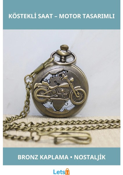 Vintage Motor Tasarımlı Bronz Kaplama Köstekli Saat