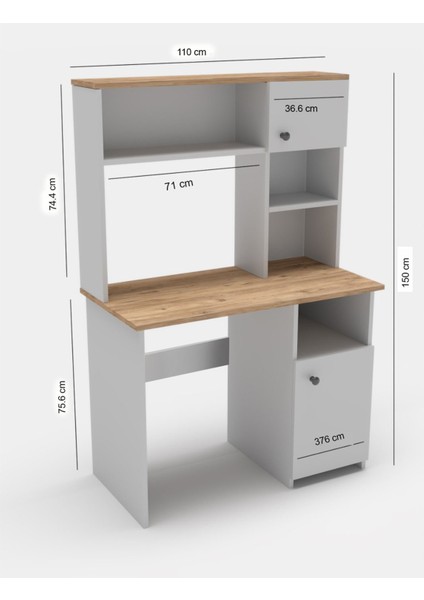 Porto 2 Kapaklı ve Raflı Çalışma Masası - Beyaz / Atlantik Çam - 150X50X110 cm indirimleri