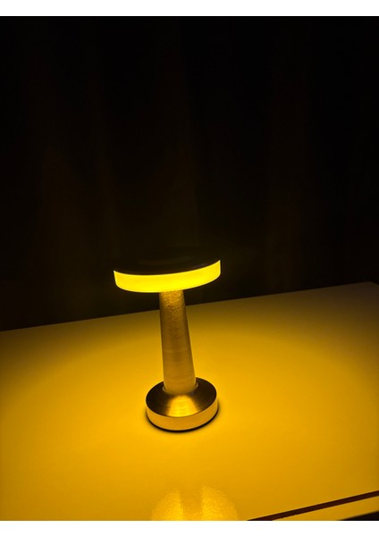 Mantar Masa Lambası Gold 3 Renkli Kablosuz Şarjlı Dekoratif Abajur USB Hediyeli
