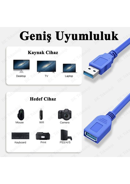 Yüksek Hızlı USB 3.0 Uzatma Kablosu Erkek - Dişi 3 Metre modelleri