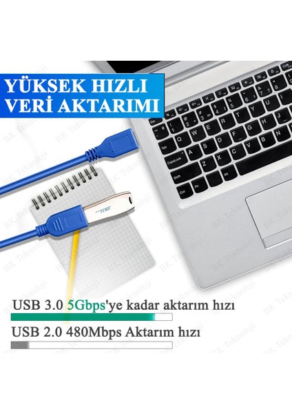 Yüksek Hızlı USB 3.0 Uzatma Kablosu Erkek - Dişi 3 Metre indirimleri